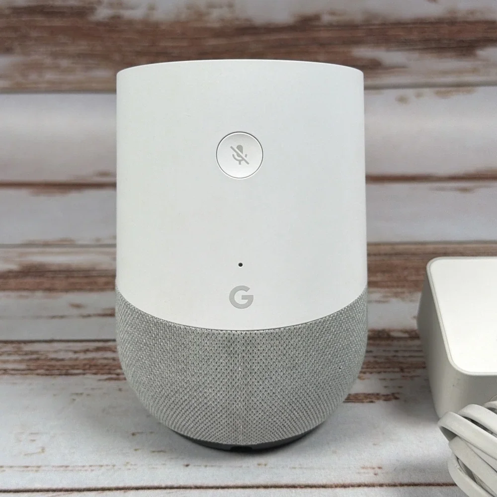 Google Home Smart Speaker White Slate Fabric Base GA3A00417A14 w/ Power Supply